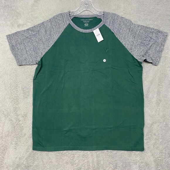American Eagle Shirt Mens Large Green Raglan Crew Neck Tee Short Sleeve - Picture 1 of 8